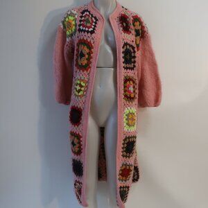 NWT Women Tina Demel Pink Multicolor Stella Long Open Duster Cardigan Sweater OS